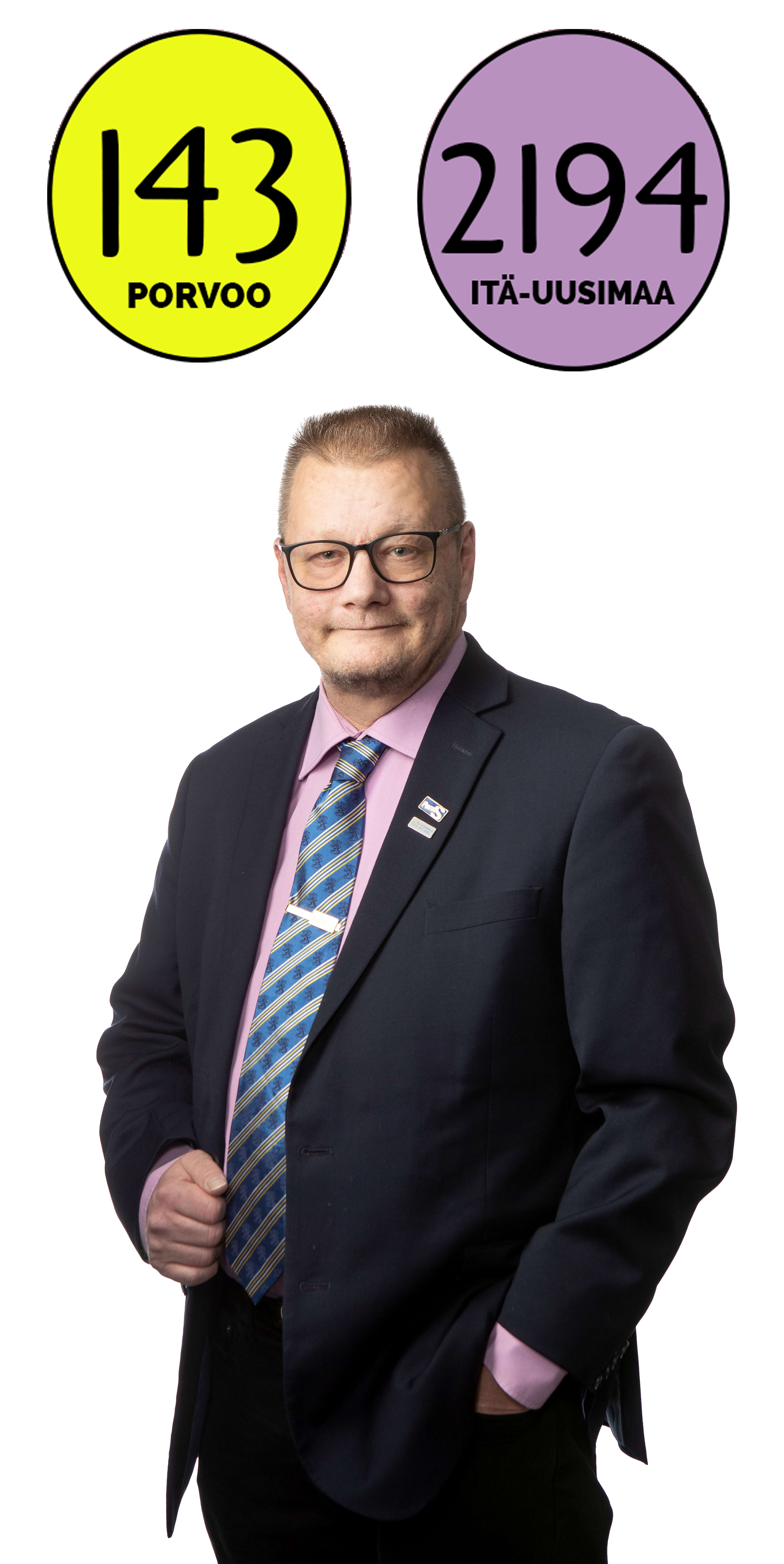 Kuvassa Kevin ja ehdokasnumerot 143 Porvoossa ja 2194 Itä-Uudellamaalla.